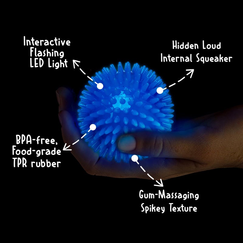 Gnawsomeâ„¢ 3.5â€ Spiky Squeak & Light Ball Dog Toy - Medium, Cleans Teeth and Promotes Good Dental and Gum Health for Your Pet, Colors will vary, 3.5" - Image 3
